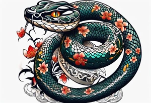 sleeve tattoo of a snake with Japanese designs tattoo idea
