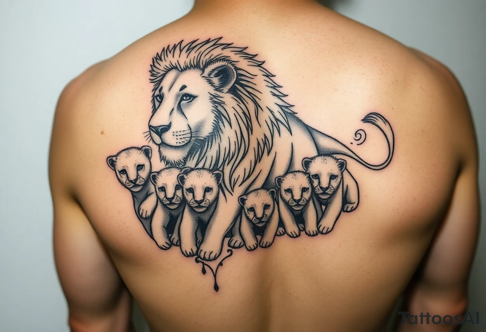 Male lion with 5 cubs tattoo idea