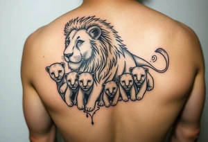 Male lion with 5 cubs tattoo idea