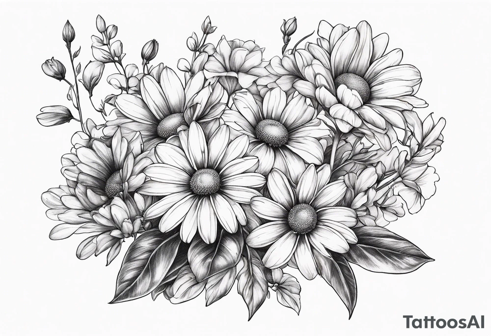Daisy, Sweet Pea floral bouquet floral tattoo idea
