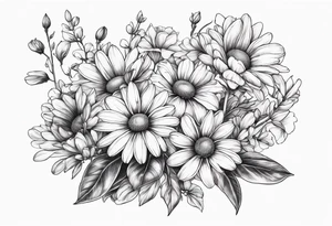 Daisy, Sweet Pea floral bouquet floral tattoo idea
