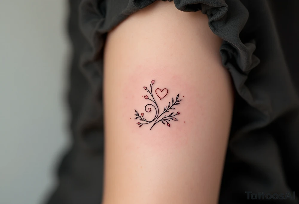 A soft pink and gold rune symbolizing love. Outlined with delicate hearts and floral accents. tattoo idea
