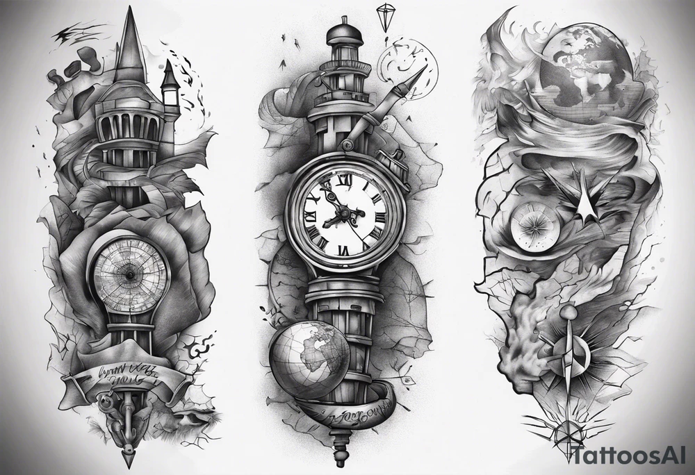 maps full arm tattoo idea