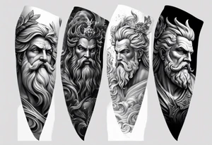 Tattoo sleeve with Zeus, Poseidon and Hades. tattoo idea