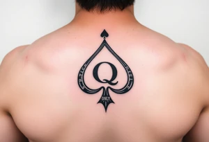 A spade womb tattoo with a Q in the center, with three points around the outside. The first reading, "BLACK". The second reading, "seed". The third reading, "ONLY". tattoo idea