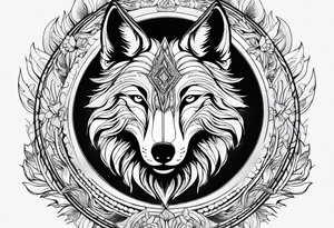 A mystical design showing a wolf as a spirit animal, surrounded by light or aura, which can signify guidance and protection. tattoo idea