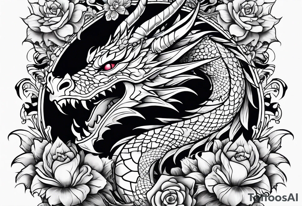 Dragon with flowers from mexican skull tattoo idea