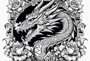 Dragon with flowers from mexican skull tattoo idea