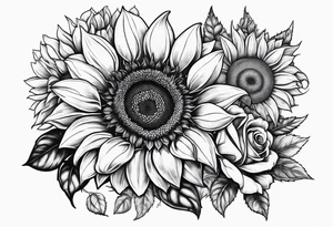 Sunflower and roses with the name Arianna in red scrip letters and “you are my sunshine” tattoo idea