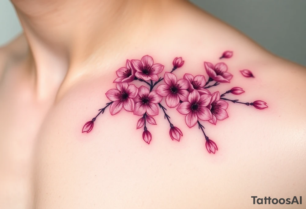 delicate cherry blossoms swirling in spring breeze with petals tattoo idea