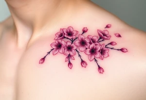 delicate cherry blossoms swirling in spring breeze with petals tattoo idea