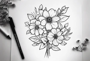 Outlined simple flowers with stem, the cancer sign and date 07/24/17 tattoo idea