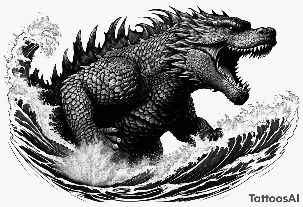 1995 Godzilla in the ocean tattoo idea