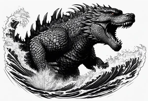1995 Godzilla in the ocean tattoo idea