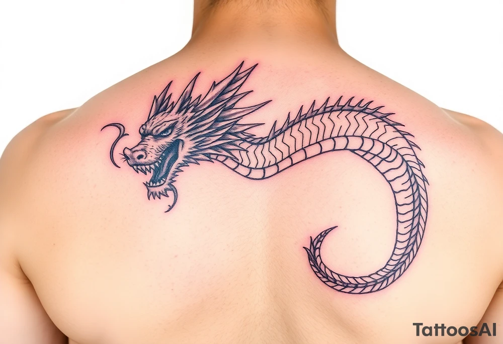 powerful majestic dragon, no background, colour red and blue tattoo idea