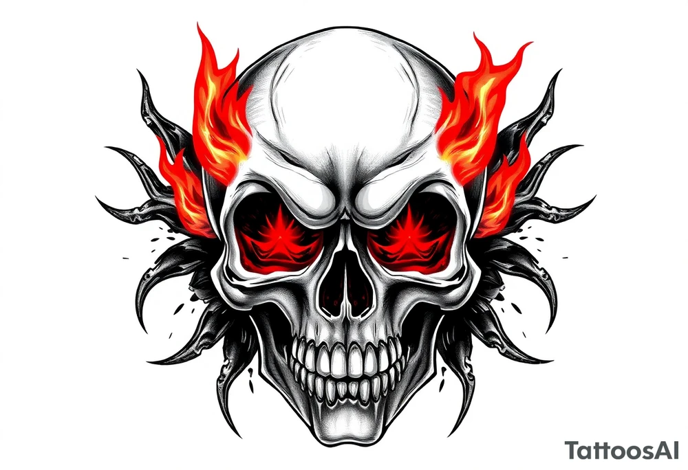 gothic skull with red fire eyes tattoo idea