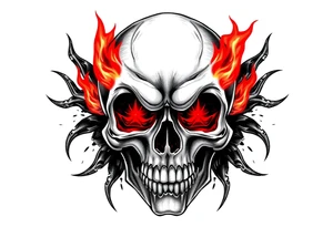 gothic skull with red fire eyes tattoo idea