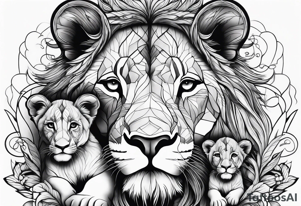 Mother Lion with two cubs tattoo idea