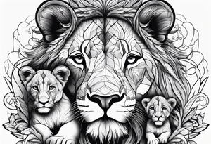 Mother Lion with two cubs tattoo idea