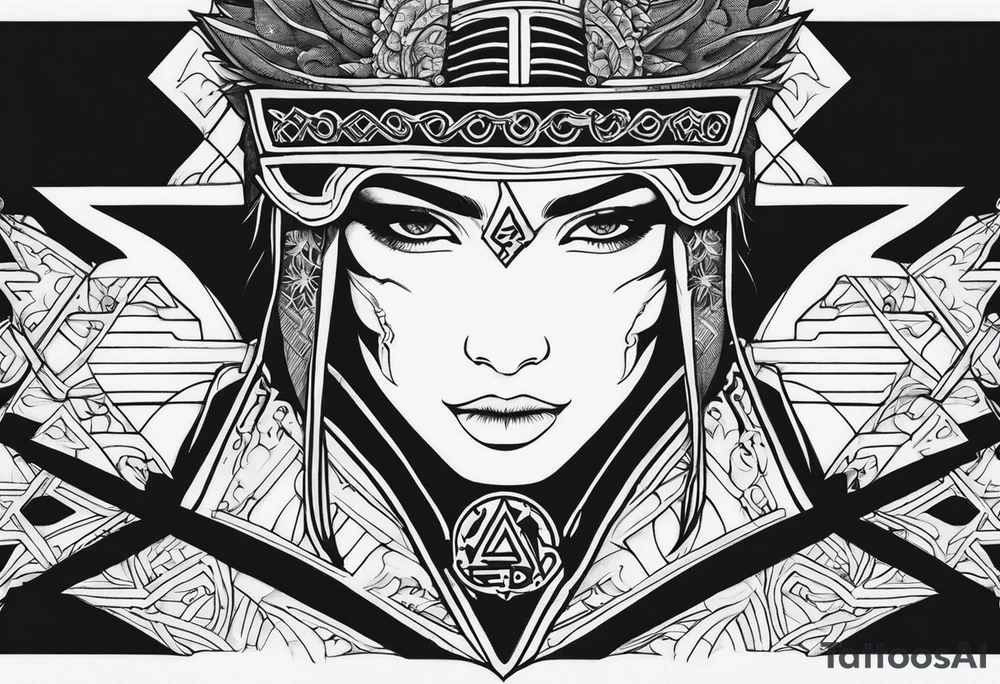 the letters A R in the middle of a ninja headband tattoo idea