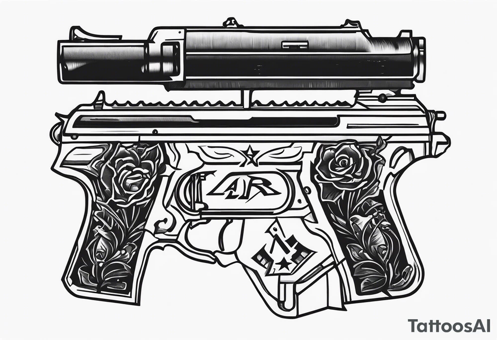 The letters AR with pistols on each side tattoo idea