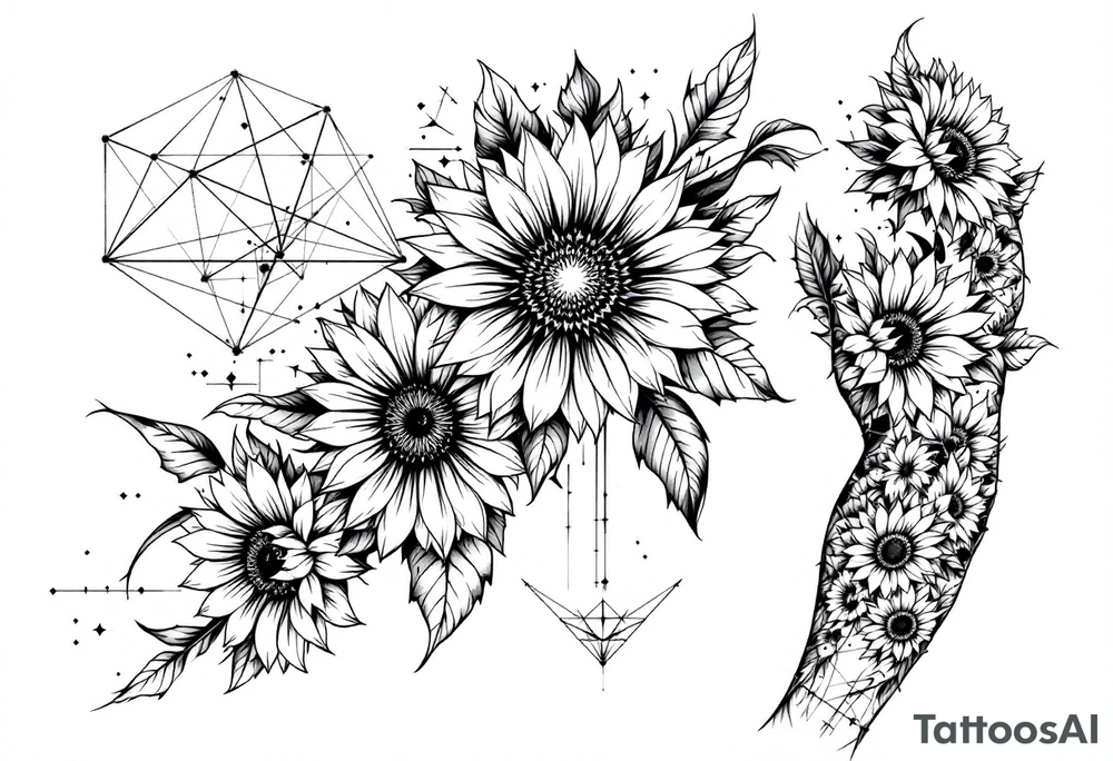 Sunflowers and geometry tattoo idea