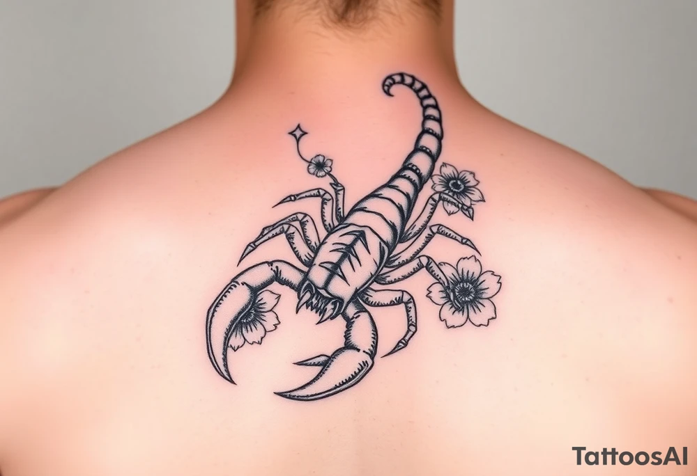 A scorpion with flowers for forearm tattoo idea