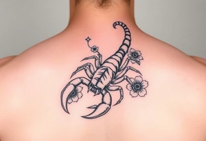 A scorpion with flowers for forearm tattoo idea