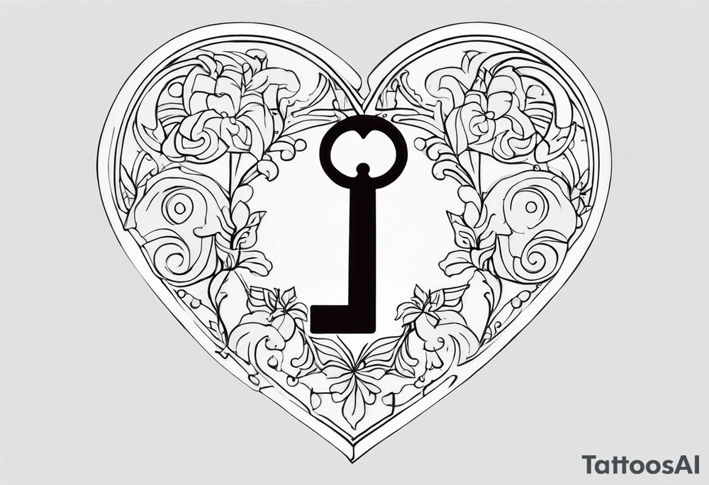 The word KEYRA made as a heart shaped antique key with the two teeth being the alphabetical letter RA tattoo idea