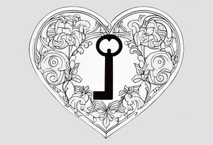 The word KEYRA made as a heart shaped antique key with the two teeth being the alphabetical letter RA tattoo idea