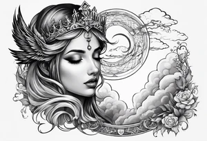 Neck tattoo angelic with a hint of space and god and clouds and crown tattoo idea