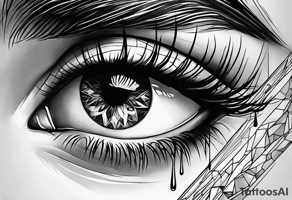 Realistic eye crying tears of tragedy death and betrayal tattoo idea