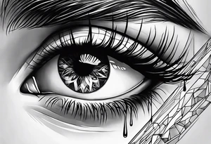 Realistic eye crying tears of tragedy death and betrayal tattoo idea
