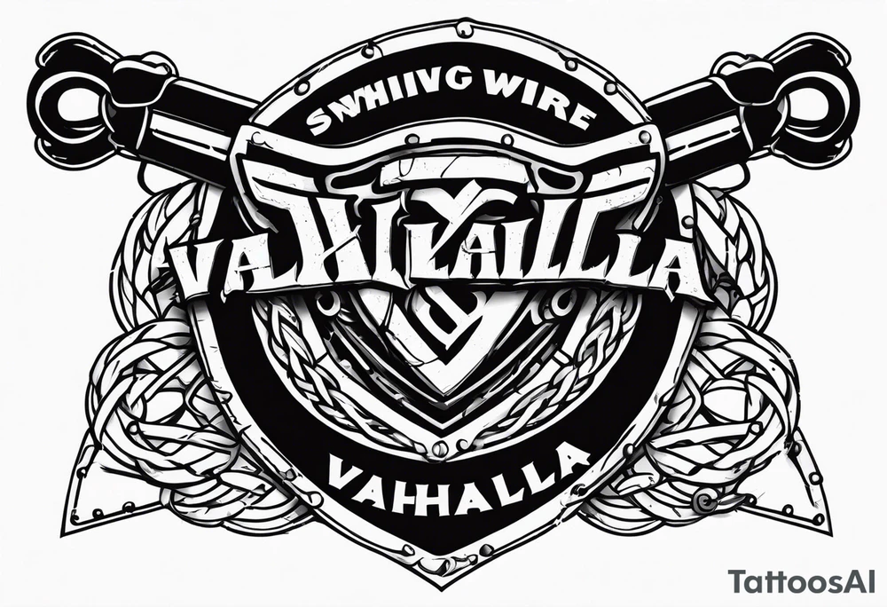 Valhalla sword shield barb wire chain tattoo idea