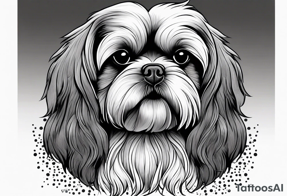 Design a small outline tattoo of a Shih Tzu with long hair flowing, capturing its adorable and regal presence. tattoo idea