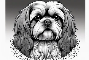 Design a small outline tattoo of a Shih Tzu with long hair flowing, capturing its adorable and regal presence. tattoo idea