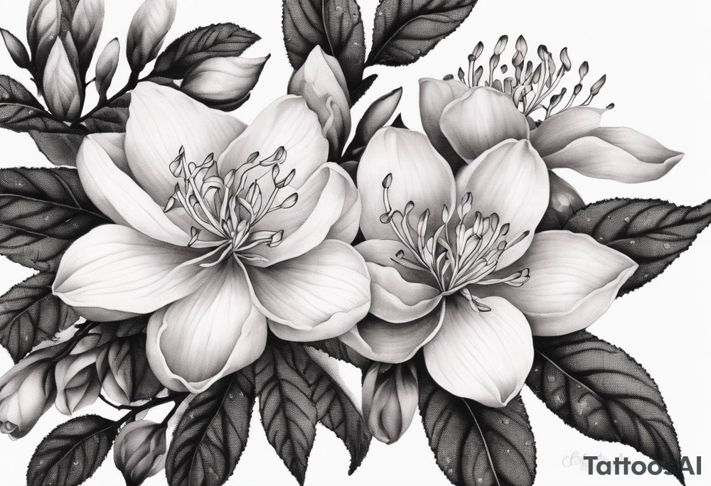 Azaleas, buds, leaves; curved design tattoo idea