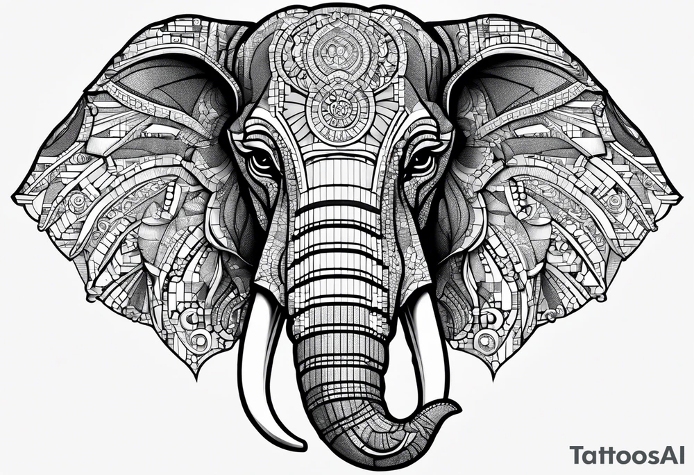 Elephant head made of lego blocks tattoo idea