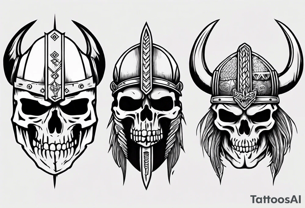 Skeleton with a viking helmet tattoo idea
