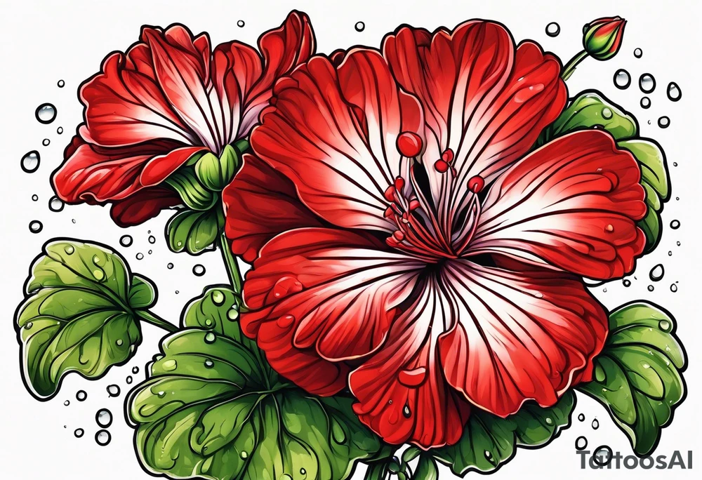 red geraniums with rain drops tattoo idea
