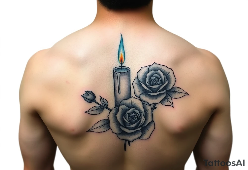 Happy, blue, candle, rose tattoo idea