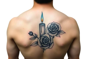 Happy, blue, candle, rose tattoo idea