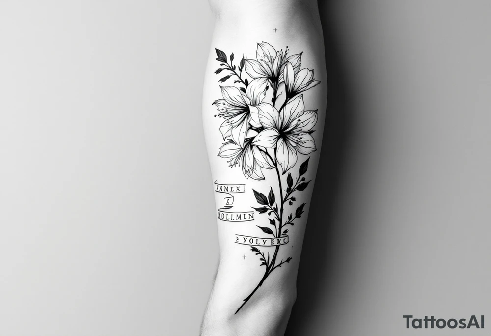 narcissus flowers and holly with 2 bands with roman numerals around them tattoo idea