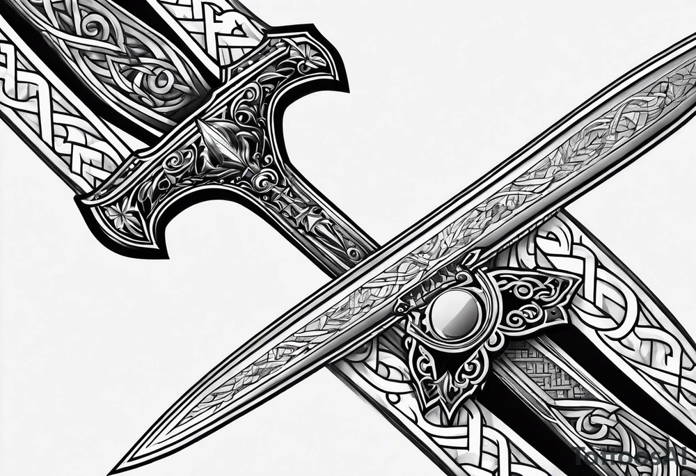 sword with fire in backgrond tattoo idea