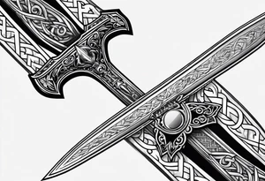 sword with fire in backgrond tattoo idea