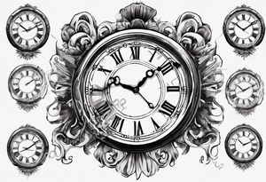 Clockface with roman numerals. Time: 00:07, date: January 21st tattoo idea