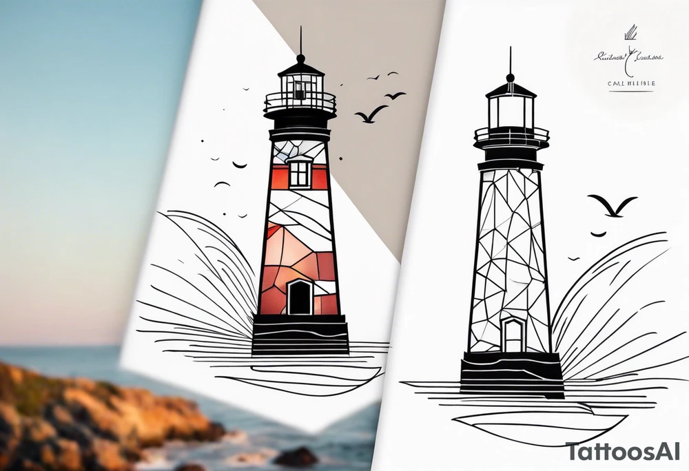 lighthouse geometric colored tattoo idea
