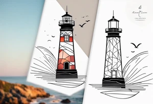 lighthouse geometric colored tattoo idea