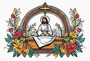 jesus in manger

old school vintage simple traditional design with vintage flowers surrounding it bold color simple tattoo idea