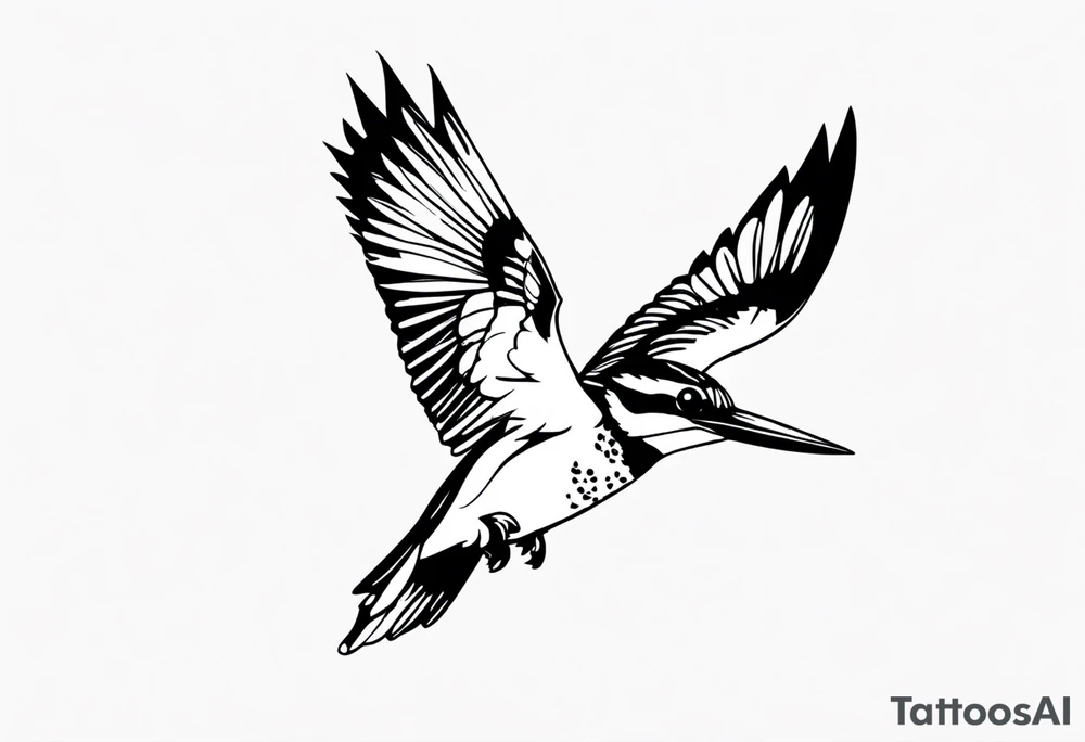 I would like to get a fineline tattoo of a pied kingfisher hovering in the air tattoo idea